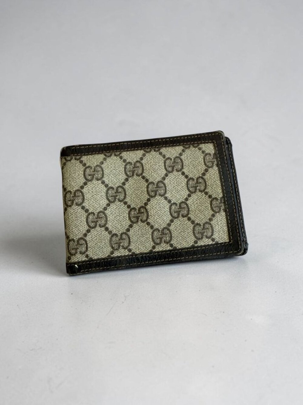 GUCCI Vintage Mens Brown Logo Bi Fold Wallet